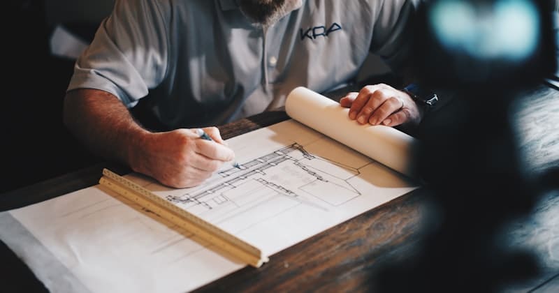 Engineer drawing building construction plans